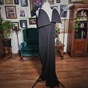 Curvy Sense Black Wide Leg Jumpsuit Rhinestone Bow Shoulder Plus Size Formal